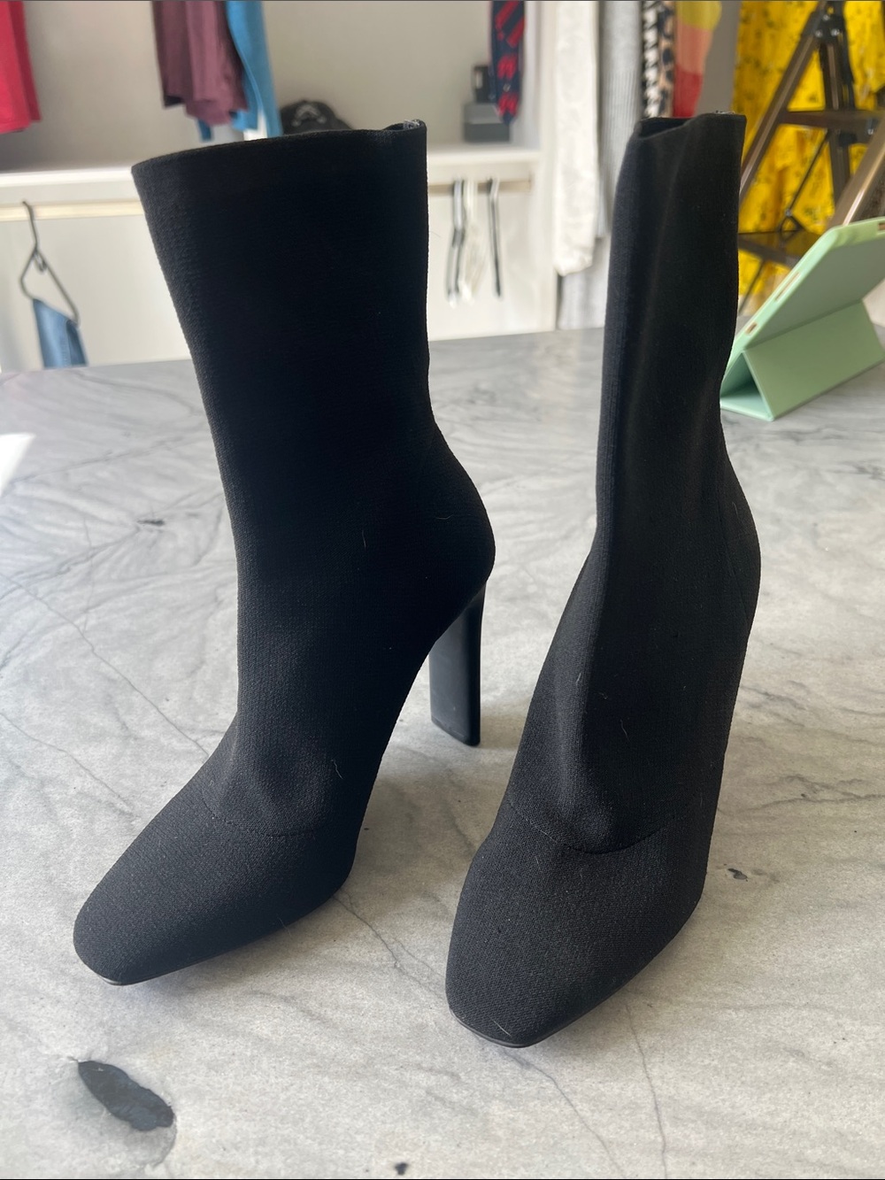 Aldo Black Stretch Sock Heeled Booties